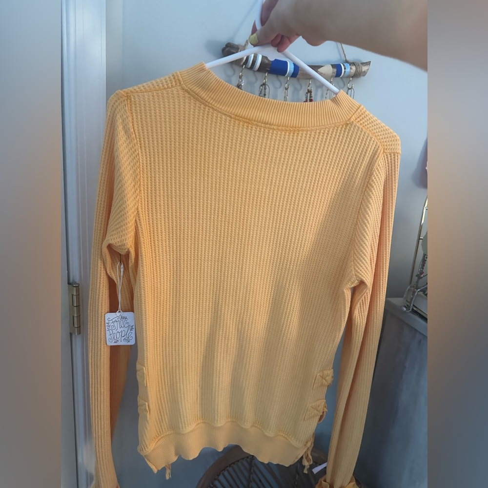 We the Free: Free People Thermal Waffle Top Interlaken Hi Lo Side Orange